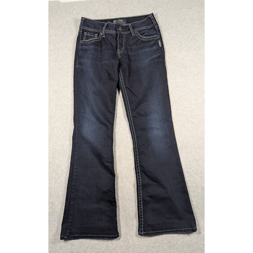Silver Women Jeans 27x28 Suki Boot Thick Stitch Dark Wash Mid‎ Rise